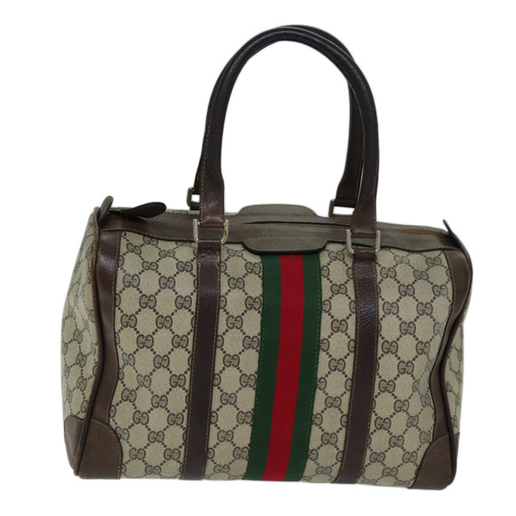 GUCCI GG Canvas Web Sherry Line Hand Bag PVC Beige Green Red Auth 73093 - Picture 13 of 16